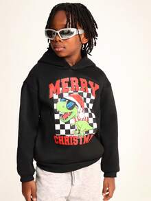 SUMWON 圣诞假日恐龙图案套头连帽衫，适合青少年男孩冬季穿着