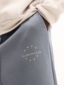 SUMWON Straight Fit Sweatpants With Star Circle Branding Casual Comfort Loungewear Fall Winter Plain - Grey - View 6
