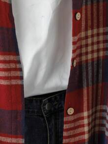 Linhara Áo sơ mi kẻ caro cỡ lớn cho nữ, dáng dài vừa, tay dài, thân trước ngắn, lưng sau ngắn, cổ tay áo thắt nơ, dáng rộng thoải mái, phong cách cổ điển, mùa xuân/thu - Nhiều màu - Xem 4