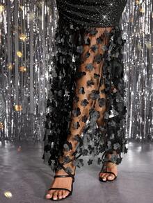 Gownix 1件装女士黑色针织网纱拼接无袖紧身连衣裙，适合生日、夏季、毕业等场合，也可作为度假服装。黑色正式连衣裙，适合春夏派对、春夏派对等场合，遮掩腹部，适合情人节、节日等场合，镶嵌水钻，适合生日、舞会等场合。 - 黑色 - 查看 3