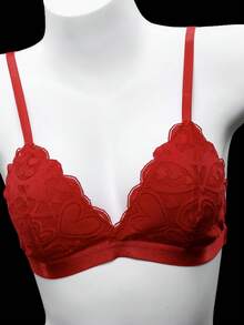 Seduluxe مجموعة ملابس داخلية نسائية مثيرة من الدانتيل بتصميم قلب، مريحة، مناسبة لعيد الميلاد، قطعتان - الأحمر - مشاهدة 4