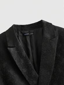 ROMWE MEN Men's Lapel Neck Long Sleeve Button Front Allover Print Casual Suit Jacket - Black - View 3