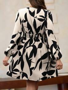 Roveilla Plus Size Women Spring/Autumn Floral Print Ruched Waist Short Casual/Work Dress Fall Cloth For Women - Apricot - View 2