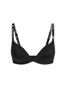 Lowkey Lull Women's Letter & Heart Pattern Comfortable Low-Cut Bra T Shirt Bra Bra Black Deep Plunge Bra Bralette Women Push Up Bra