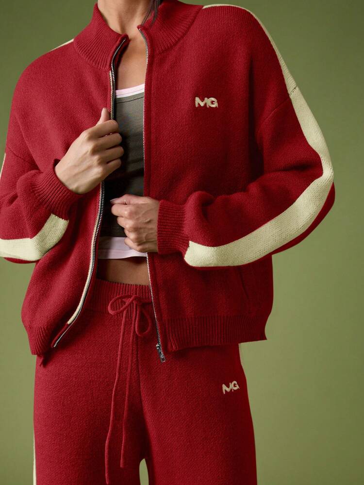 MISSGUIDED Knitted Wide Leg Trouser With Stripe Detail And Embroidery Logo For Cozy Winter Loungewear Christmas