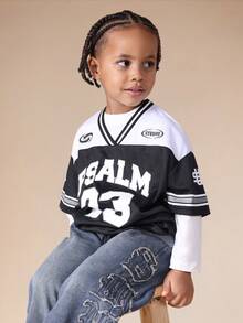 SUMWON 超大款 Psalm 23 篮球球衣T恤，V领设计，适合年轻男孩，街头风格，休闲度假皆宜 - 黑與白 - 查看 6