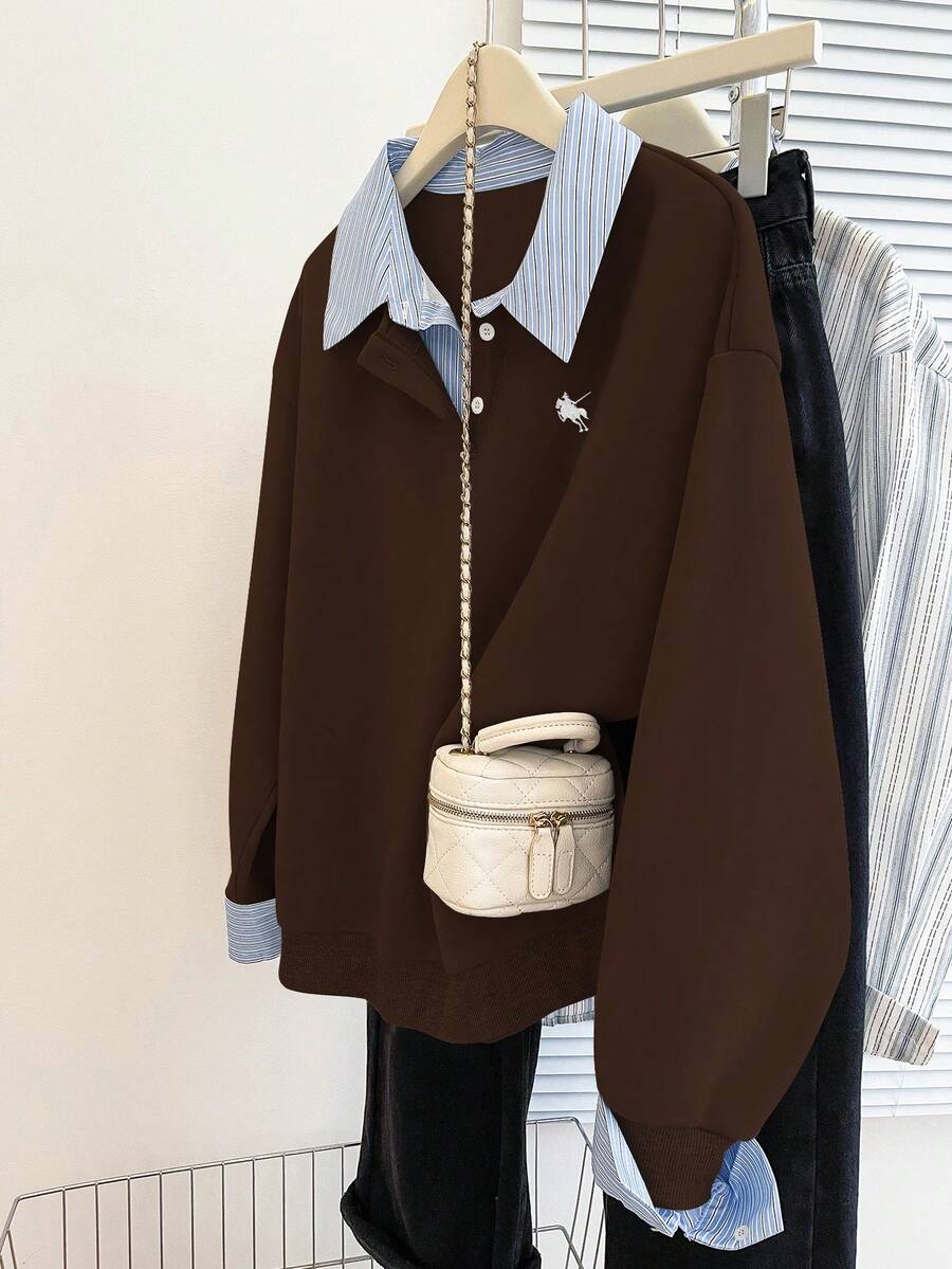 Resyla Autumn/Winter New Casual College Style Women Sweatshirt - Coffee Brown - View 1