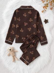 2 st/set för ung flicka, söt kofta med björnkrage och byxor, avslappnad hemklädsel - Multifärgad - Visa 2