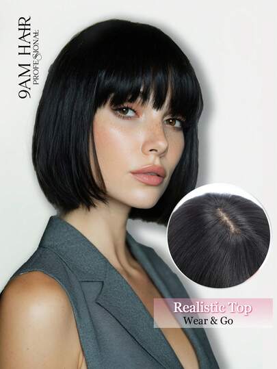 Short Bob Wigs With Bangs Black Straight Hair Daily Costume Wig For Women Human Hair Heat Resistant Hair Wigs Pixie Cut Bob Wig