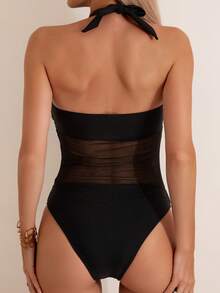 Swim Vcay 女式露背連帽網編單片泳衣,帶肩帶款式