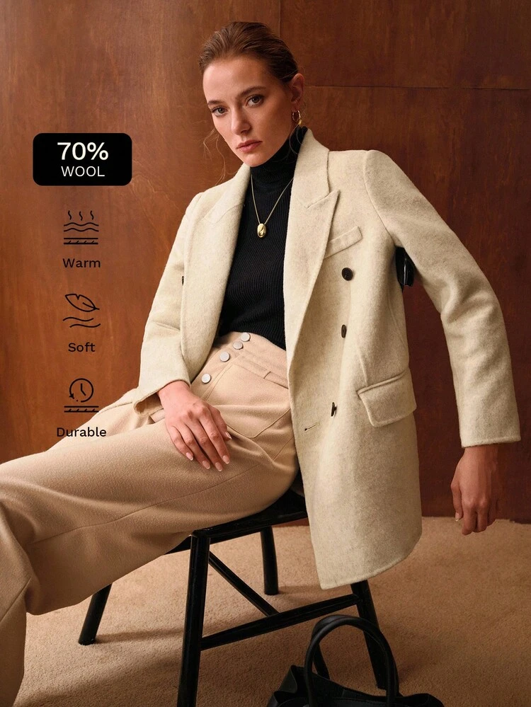 WOMEN'S DOUBLE-BREASTED DOUBLE-FACED WOOL OVERCOAT, AUTUMN/WINTER NEW ARRIVAL