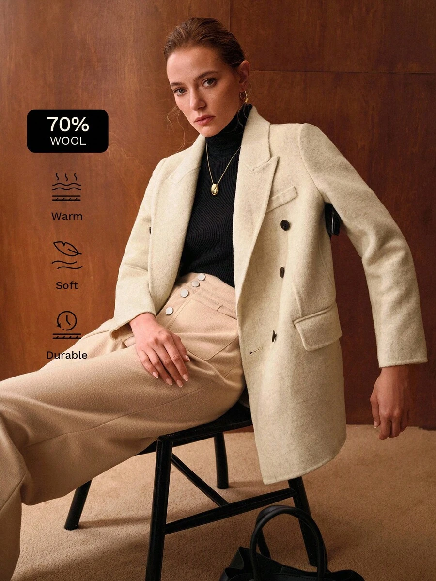MOTF PREMIUM 女士双排扣双面羊毛大衣，秋冬新品