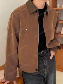 DAZY Men's Patchwork Collar Suede Fabric Brown Jacket And Coat, Autumn - Brown - View 4