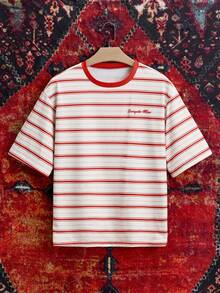 Manfinity VCAY Men's Striped T-Shirt Everyday Casual Top Loose Fit Round Neck T-Shirt - Red - View 3