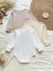 Vintaside Kids بدلة رضيع ذات لون أحادي مع إغلاق أمامي بأزرار وأكمام طويلة