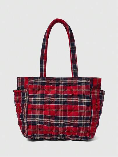 Grunge Punk Women's Fashion Plaid Large Capacity Casual Shoulder Bag For Daily Commute
