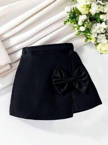 SHEIN تنورة حمراء أنيقة مزينة بطبقات وفيونكة للفتيات الصغيرات، مناسبة للعطلات والصيف والسفر - الأزرق - مشاهدة 5