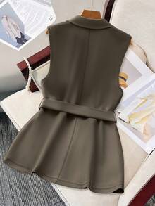 GlowEve 时尚百搭纯色无袖西装外套 - 棕色 - 查看 2