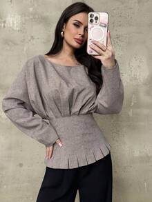 Firerie Chemisier kaki à manches longues, épaules obliques, taille froncée, élégant et raffiné, pour le travail et la ville, style vintage chic urbain - Kaki - Voir 5