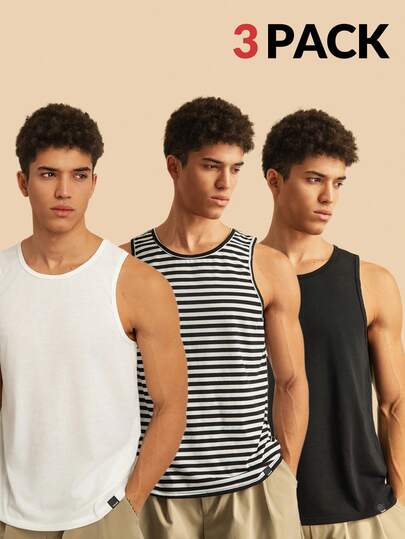 SWAVVY Set de 3 camisetas sin mangas casuales de primavera y verano para hombre, camisetas básicas sin mangas para vacaciones, regalo para novio