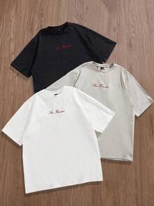 Manfinity VCAY 3pcs Pack Men's Simple Printed Crew Neck Short Sleeve T-Shirt - Multicolor - View 5