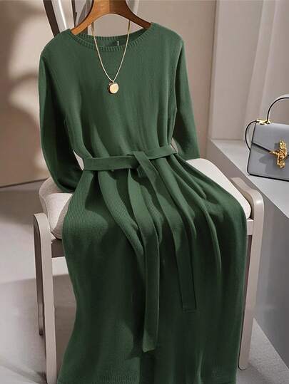 GlowEve CURVE Vestido de suéter de unicolor casual para mujer de talla grande