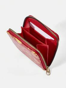 HARRY POTTER X SHEIN Fashionable Golden Snitch Print Zipper Small Wallet - Red - View 5
