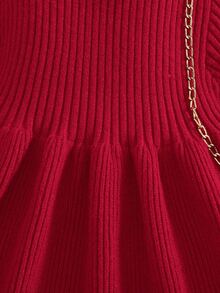 SHEIN Babygirl Cute Solid Color Knitted Long Sleeve Dress, Autumn/Winter - Red - View 5