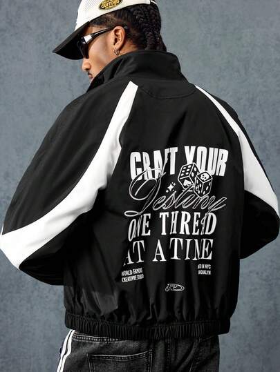 Street Life Men's Casual Contrast Color Print Button-Up Padded Coat, Winter