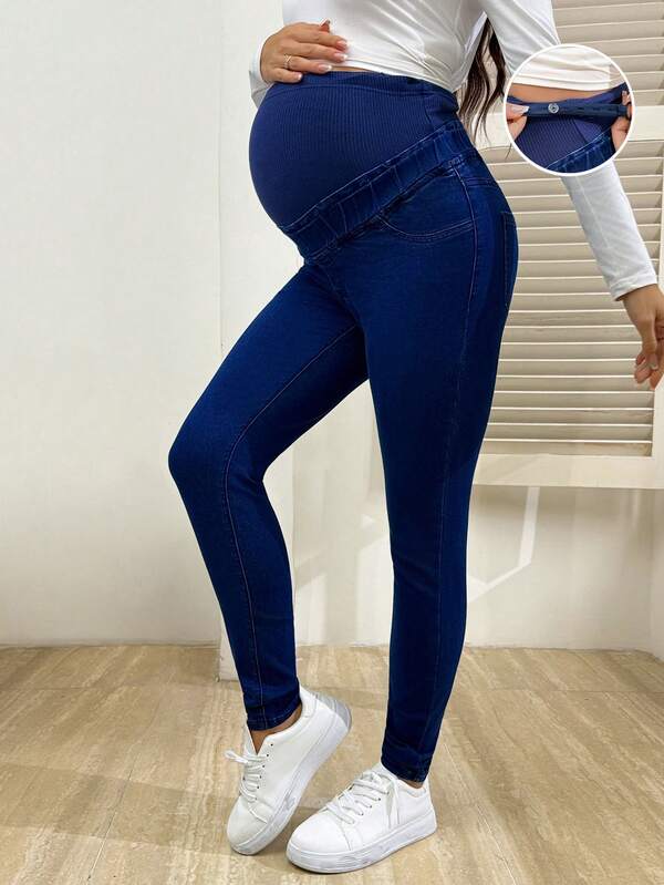 SHEIN Jeans de maternidad ajustables a la cintura, ceñidos, casuales y versátiles