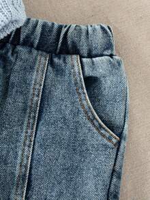 SHEIN Playful Pals 2pcs/Set Baby Girl Autumn&Winter Casual Style Suit,Bowknot Decoration ,Long Sleeves Top&Long Jeans