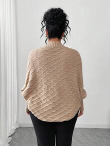 Elenzga Elegante cardigan a mantella di moda con motivo a rombi, taglie comode - Cachi - Visualizzare 2
