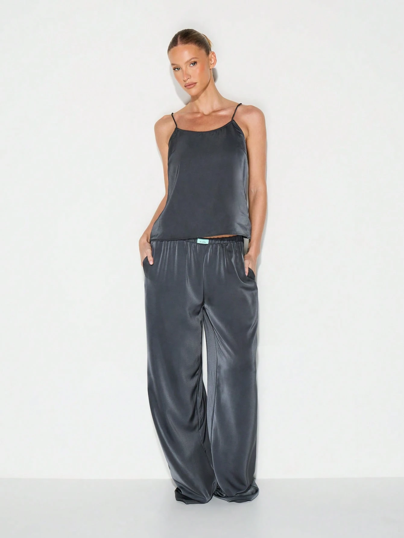 KIZN Satin Cami And Wide Leg Trouser Set