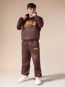 SUMWON Conjunto de sudadera con capucha y pantalón de chándal para niños SMWNCLUB Chándal con capucha - Marrón - Ver 7