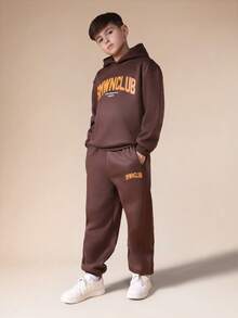 SUMWON Conjunto de sudadera con capucha y pantalón de chándal para niños SMWNCLUB Chándal con capucha - Marrón - Ver 1