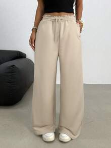 SHEIN Teen Girls Casual Loose Fit Low Waist Elastic Waistband Wide Leg Sweatpants, Versatile For Spring, Summer, Autumn, Winter