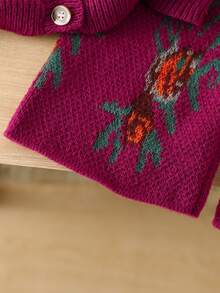 Elladie kids 年轻女孩时尚复古别致舒适针织毛衣套装 - 玫紅色 - 查看 6