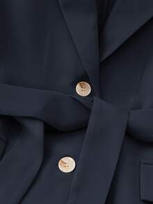 Áo khoác blazer không tay đơn sắc thiết kế thắt lưng ve rách dành cho nữ - Màu xanh hải quân - Xem 3
