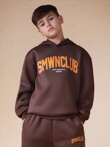 SUMWON Conjunto de sudadera con capucha y pantalón de chándal para niños SMWNCLUB Chándal con capucha - Marrón - Ver 3