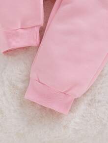 3件套幼儿女童休闲运动简约卫衣套装，春秋季 - 粉色 - 查看 3