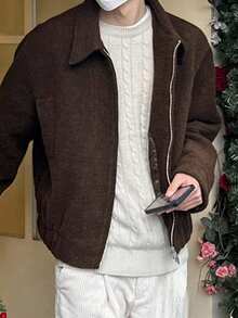DAZY Men's Solid Color Commuter Brown Jacket With Lining, Autumn - Rust Brown - View 7