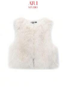 ATUI Studio Solid Color Autumn/Winter Fashion Button Faux Fur Vest, Crop Fur Top, Fur Crop Top, Cropped Fur Jacket