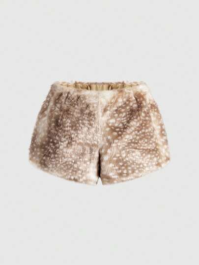 Grunge Punk Pantaloncini mini in finta pelliccia con stampa animalier, taglie comode, per donna, autunno/inverno, stile Y2K