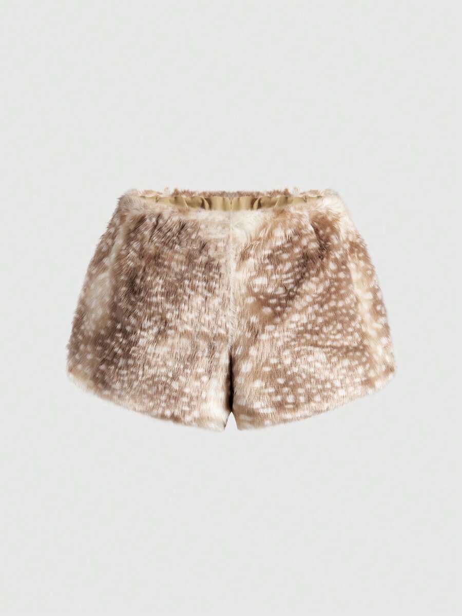 ROMWE Grunge Punk Quần short mini họa tiết động vật giả lông thú Y2K cỡ lớn dành cho nữ, Thu/Đông - Nhiều màu - Xem 1