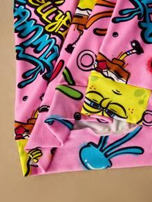 SpongeBob SquarePants | SHEIN Men's Cartoon Pattern Casual Versatile Long Sleeve Hoodie Sweatshirt - Pink - View 6