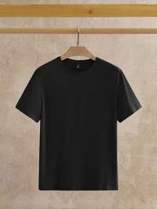 Manfinity NXTstreet Bộ 3 áo thun tay ngắn dệt kim màu trơn thường ngày cho nam, thích hợp mặc hàng ngày, áo cơ bản - màu đen - Xem 6