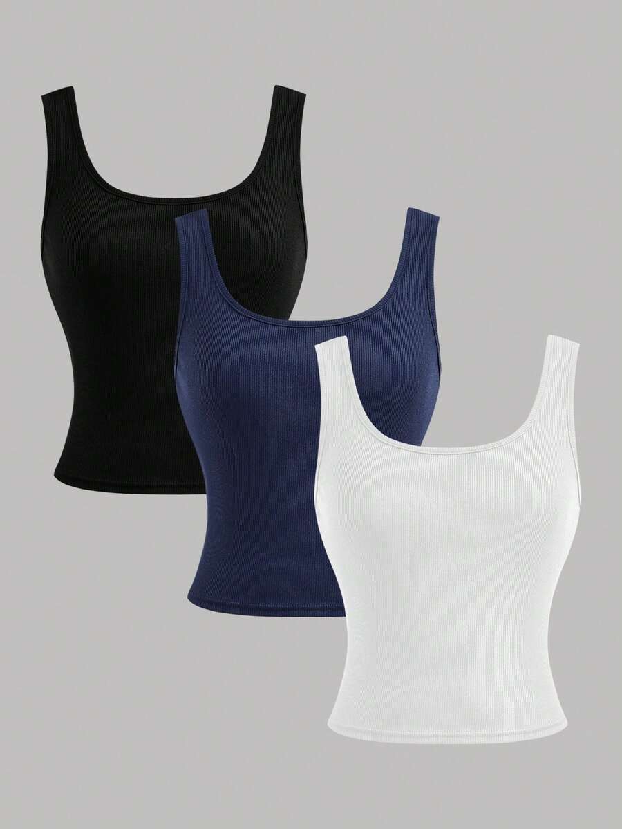 SHEIN Teen Girls' 3pcs/Set Casual Basic Tank Tops, Multicolor - Multicolor - View 1