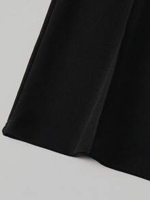 Sweetra Petite 小码女式通勤极简针织弹力纹理面料金属装饰腰部修身长裤 - 黑色 - 查看 7