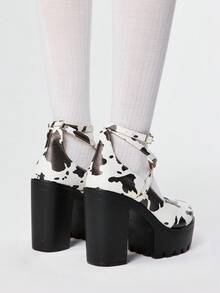 ROMWE Goth 女士闭趾交叉绑带玛丽珍鞋，朋克哥特厚底厚跟绑带搭扣JK制服鞋，防水正式工作高跟鞋 - 彩色 - 查看 5