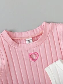 Sweetra 2件装 心形刺绣镂空圆领罗纹背心 适合年轻女孩 - 粉色 - 查看 7